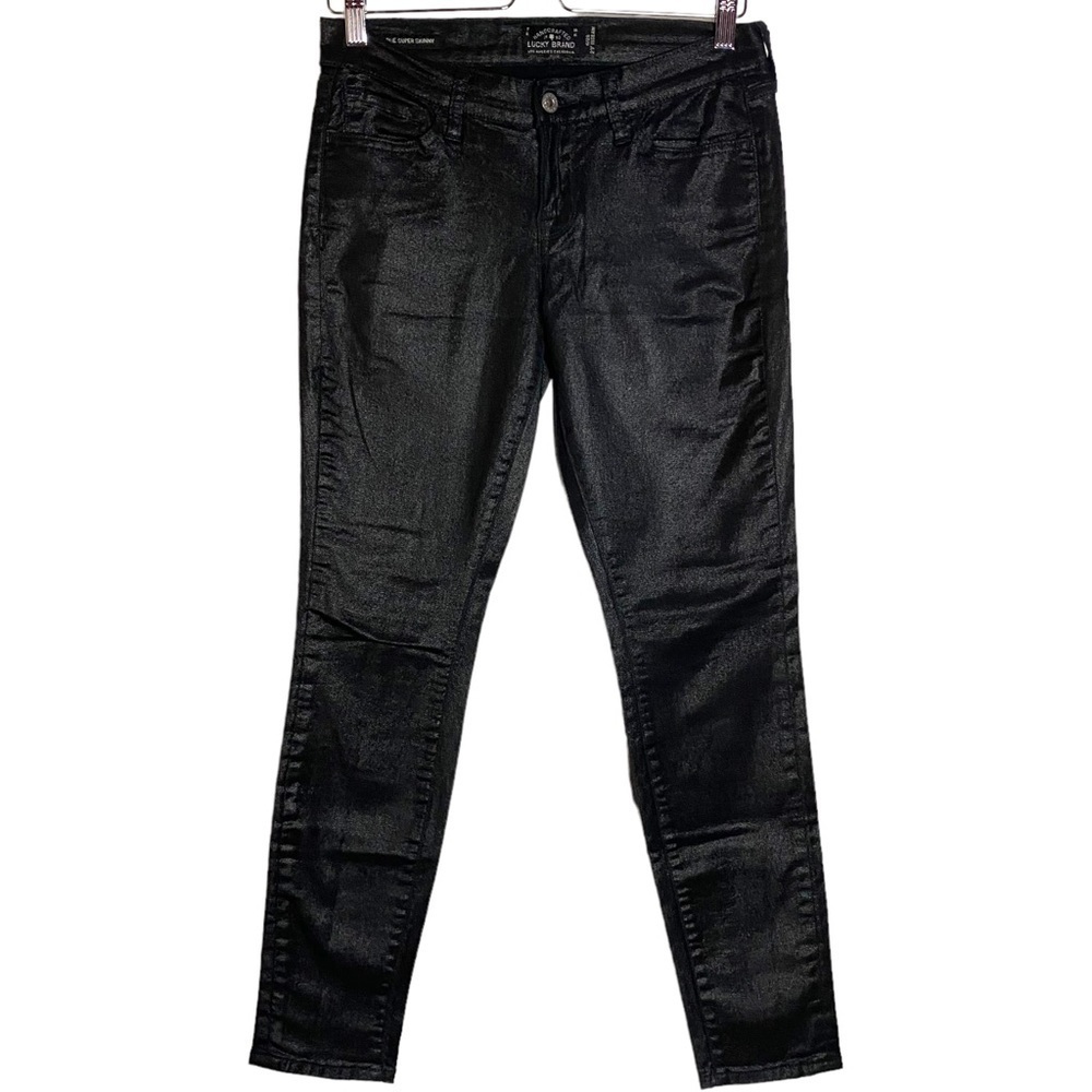 Lucky Brand Charlie Super Skinny Black Shiny Coated Mid Rise Jeans 6 28